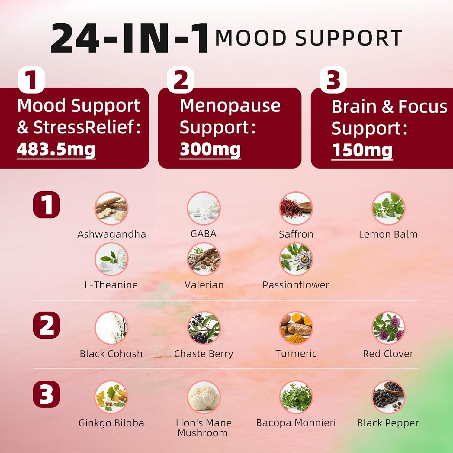 Saffron Extract Supplements Drop - 24-In-1 88.5Mg Saffron Extract with Ashwagandha,Black Cohosh & Lion'S Mane for Mood&Focus,Stress Relief,Cortisol Reducer,Menopause – Vegan 2FL OZ