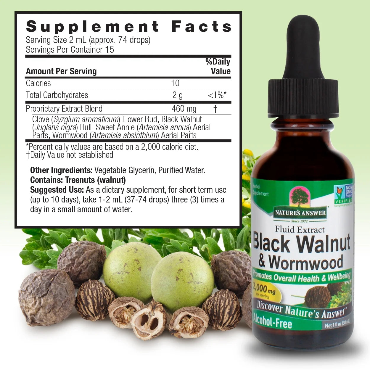 Nature’S Answer Black Walnut & Wormwood 2,000 Mg, Alcohol-Free Herbal Supplement, 1 Fl Oz