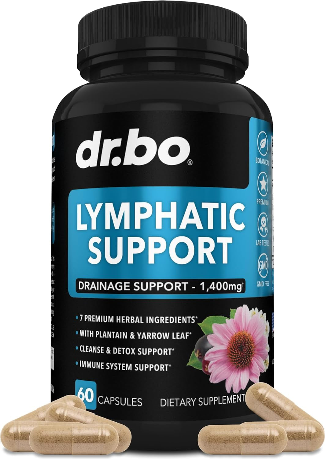 Lymphatic Drainage Supplements Pills - Lymphatic Support Total Herbal Cleanse Products with Echinacea Lymph System Support Supplement for Nodes Legs & Neck - Lymph Node Detox Cleanse System Drainage